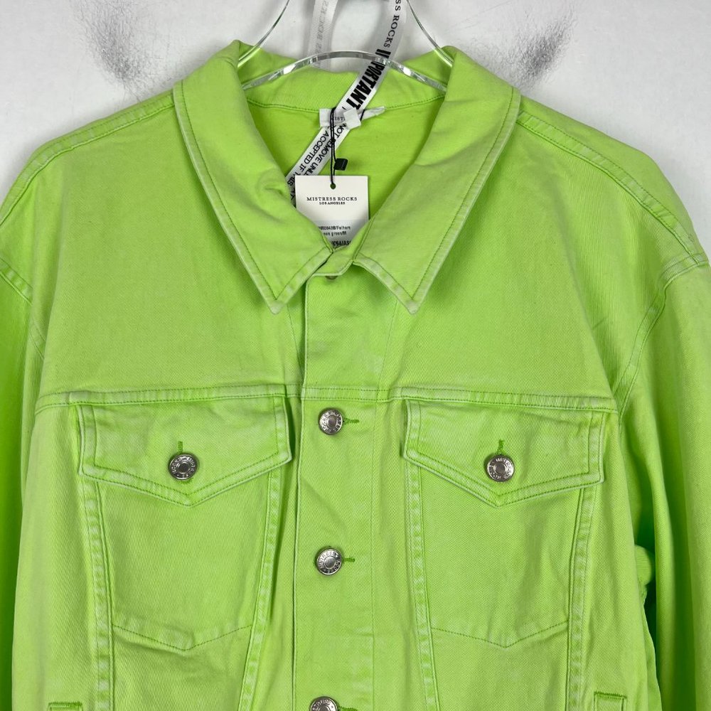 NWT Mistress Rocks Fathom Oversized Denim Jacket Neon Green Size Medium M NEW - Picture 3 of 12